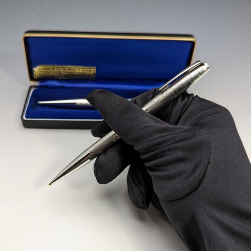 Circa 1970 British Vintage Yard O' Red Sterling Silver Propelled Pencil & Ballpoint Pen